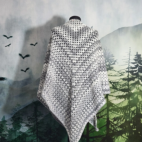 Châle granny fait main au crochet en acrylique – 1 mètre 10 de longueur