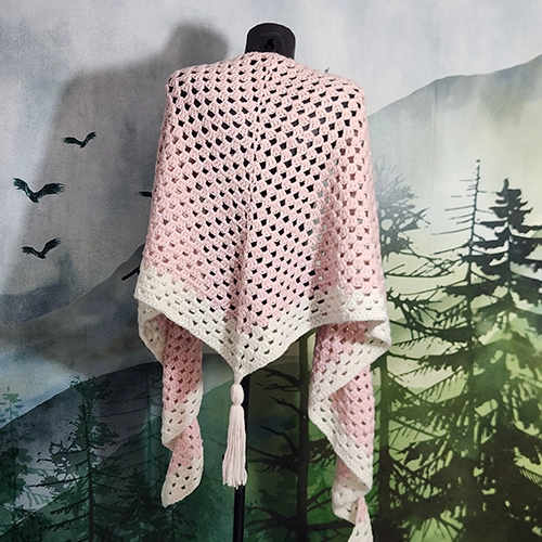 Châle granny fait main en acrylique à 80 % et 20 % laine - 65 cm de longueur