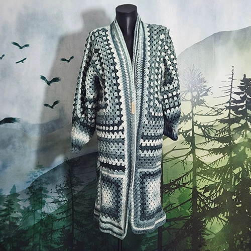 Veste hexagone longue dégradé de vert sans bouton